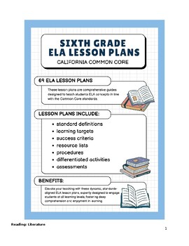 Preview of Sixth Grade ELA Lesson Plans - California Common Core