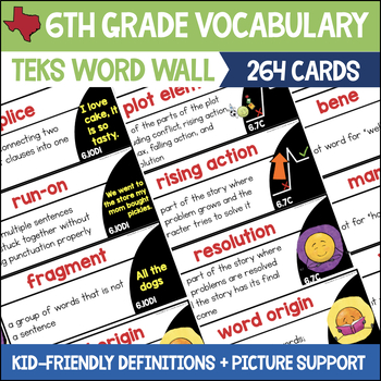 Preview of Sixth Grade RLA TEKS Word Wall Cards, TEKS aligned