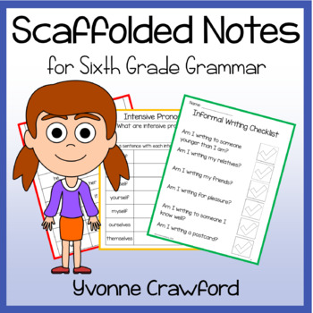 Preview of Sixth Grade Grammar Scaffolded Notes | Grammar Review Worksheets