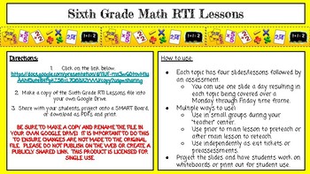 Preview of Sixth Grade Math Intervention Lessons and Assessments