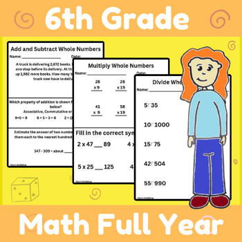 Preview of Sixth Grade Math Packet ALL TOPICS Worksheets Tests Quiz (Aligns with IXL Math)