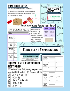 Preview of Sixth Grade Math Review of Standards Slides with Student Handouts Test Prep