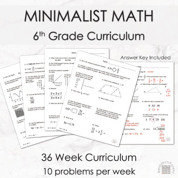 Preview of Sixth Grade Minimalist Math Curriculum