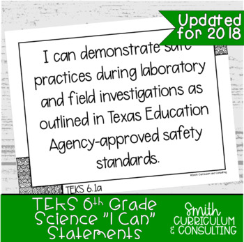 Sixth Grade Science TEKS "I Can" Statements  Objective Posters  TpT
