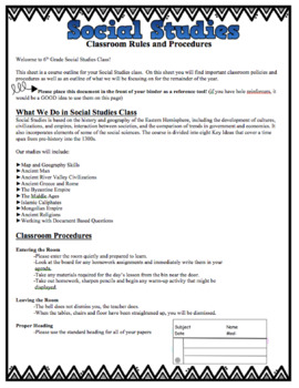 Preview of Sixth Grade Social Studies Syllabus/Policies and Procedures (EDITABLE)