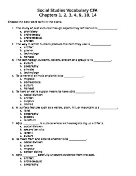 sixth grade social studies vocabulary test by megan