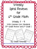 Sixth Grade Weekly Math Spiral Reviews (Weeks 1-9)