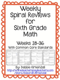 Sixth Grade Weekly Math Spiral Reviews (Weeks 28-36)