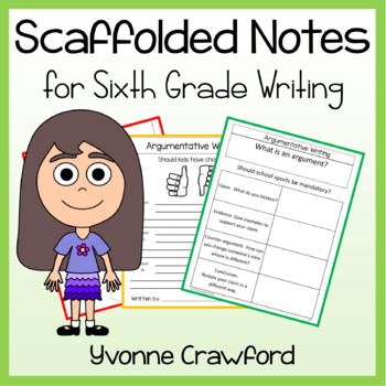 Preview of Sixth Grade Writing Scaffolded Notes | Writing Process Activities & Worksheets
