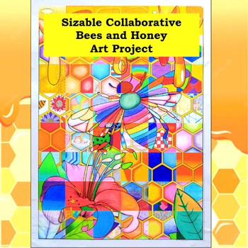 Preview of Collaborative Art Poster Project 'Bees and Honey' Coloring. Printable Templates