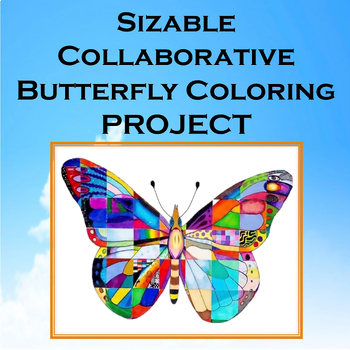 Preview of Collaborative Butterfly Coloring Poster. Enlarged Printable Templates