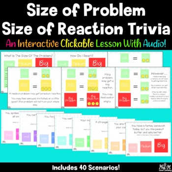 Preview of Size Of Problem Size Of Reaction Clickable Trivia With Audio / Distance Learning