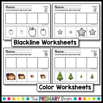size ordering cut and paste worksheets for preschool by