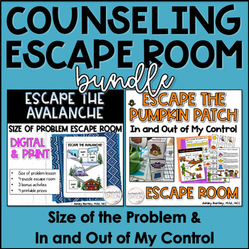 Preview of Size of Problem, In & Out of My Control Escape Room School Counseling Bundle