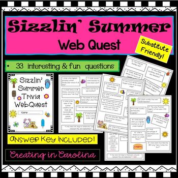 Preview of Sizzlin' Summer Trivia WEBQUEST- No Prep! End of Year Fun!