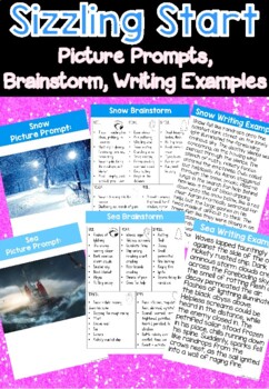 Preview of Sizzling Starts Writing Pack - Examples -Picture Prompts, Brainstorm and Writing