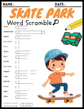 Skate Park Word Scramble Puzzle Worksheets Activities For Kids TPT