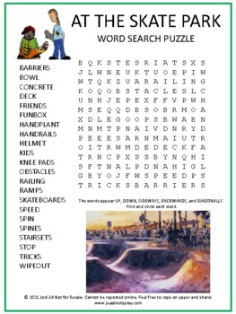 Skate Park Word Search Puzzle Activity Worksheet Game No Prep