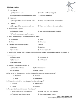 Skeletal System Worksheet by Family 2 Family Learning Resources