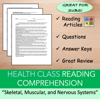 Preview of Skeletal, Muscular & Nervous System - Health - Reading Comprehension Bundle