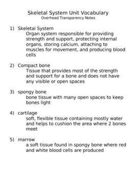 Preview of Skeletal System - Exam, Notes, and Activities