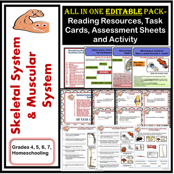 Preview of Skeletal System, Muscular System: All-in-1 Editable Pack- Grades 4-7, Homeschool