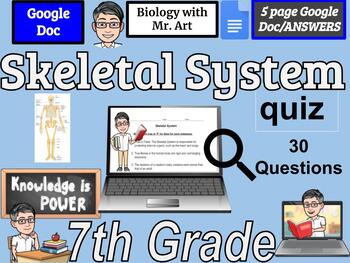 Preview of Skeletal System quiz- 7th Grade - 30 True/False Questions with Answers