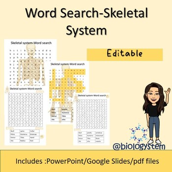Preview of Skeletal system -word search