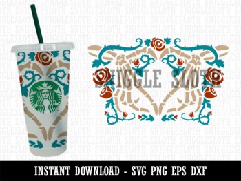 Preview of Skeleton Hands Roses Bones Flowers Day of Dead Starbucks 24oz Venti Cold Cup SVG