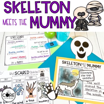 Preview of Skeleton Meets Mummy Read Aloud - Halloween Activities - Reading Comprehension