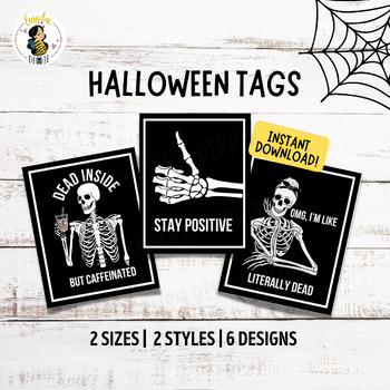 Preview of Skeleton Pun Cards or Gift Tags | Printable Halloween Cards | Skeleton Gift Tags