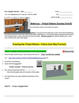 Preview of Virtual Kitchen Drawing Assignment (Part #2) Sketch Up- Distance Learning
