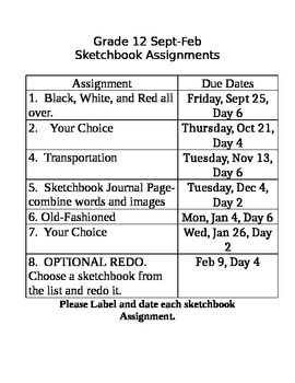 sketchbook assignments pdf