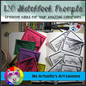 Preview of Sketchbook Task Cards, Sketchbook Prompt & Ideas, 120 Drawing Prompts