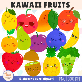 Kawaii Fruit Clipart. Scrapbook Printable Vector .eps and Png