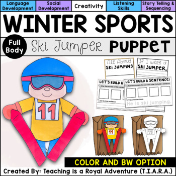Preview of Ski Jumping Craft | Winter Sports Paper Bag Puppet Template and Writing Activity