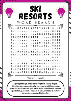 Ski Resorts : Word Search Engaging Printable Puzzle by PixelProse Haven