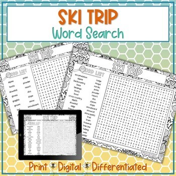 Ski Trip Word Search Puzzle Activity by Busy Bee Puzzles TPT