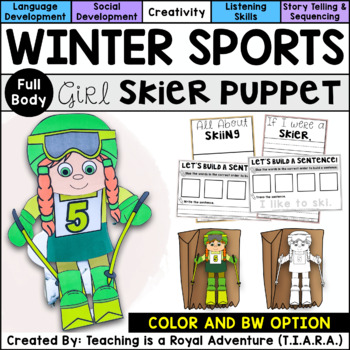 Preview of Skier Craft | Winter Sports Paper Bag Puppet Template & Writing Activity
