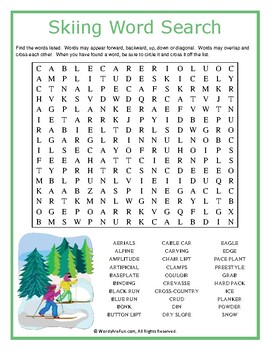 Skiing Word Search Puzzle by Words Are Fun | Teachers Pay Teachers