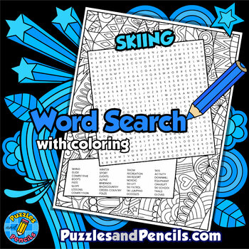 Preview of Skiing Word Search Puzzle Activity Page with Coloring | Winter | Seasons