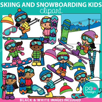 Preview of Skiing and Snowboarding Kids Clipart | Winter Clipart | Snow Day Clipart