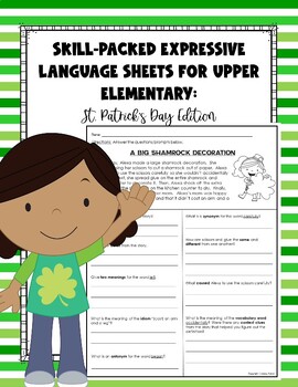 Preview of Skill-Packed Expressive Language Sheets for Upper Elementary: St. Patrick's Day