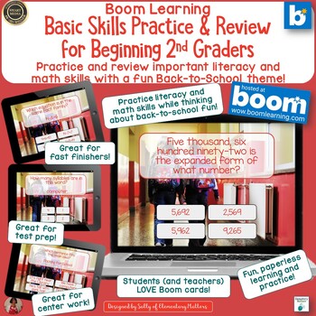 Preview of Skill Practice and Review 2nd Grade Back to School Digital Boom Cards