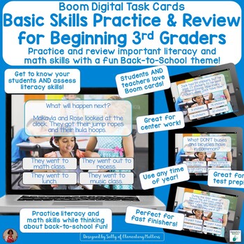 Preview of Skill Practice and Review 3rd Grade Back to School Digital Boom Cards