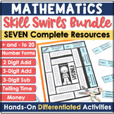 Math Worksheets Telling Time, Money, 3-digit Addition & Su