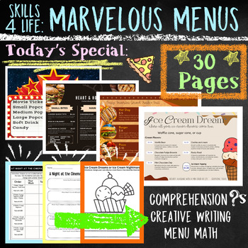 Preview of Skills 4 Life: Marvelous Menus: Math, Comprehension, & Creative Writing