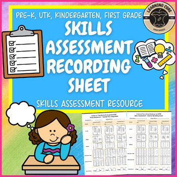 Preview of Skills Assessment Recording Sheet PreK Kindergarten First Grade TK UTK Preschool