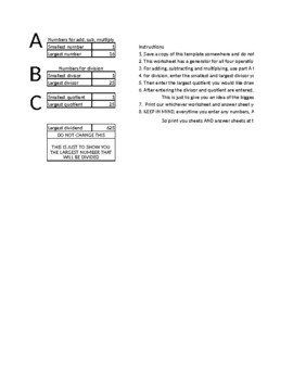 Preview of Skills and Drills Math Worksheet Creator using Excel