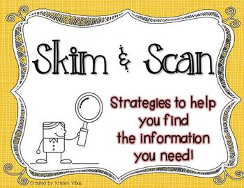 Preview of Skim and Scan - A PowerPoint Lesson, Graphic Organizer and Poster
